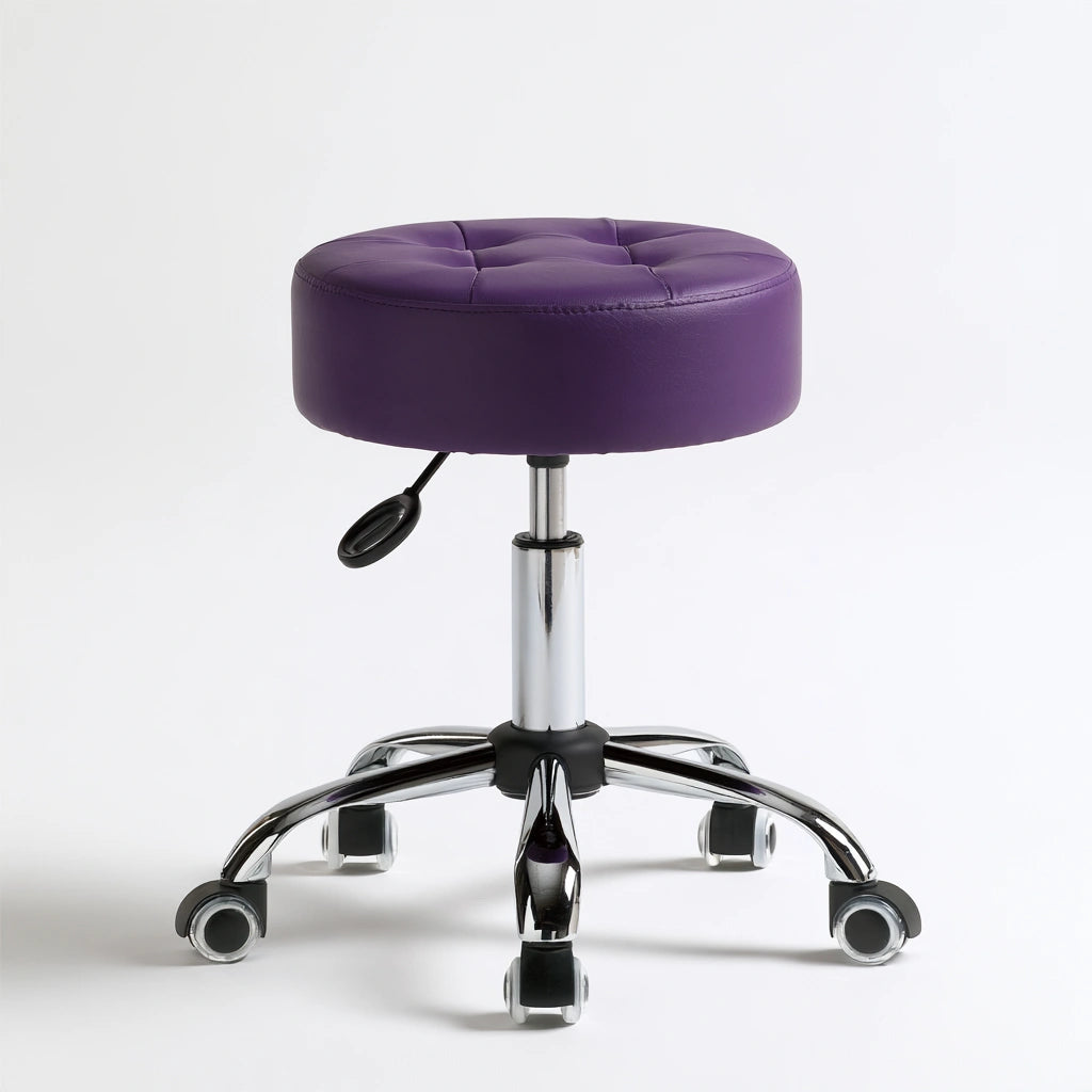 Obrotowy stołek na kółkach, o nowoczesnej formie, regulacja wysokości, kółka transportowe, obrotowe siedzisko, kolor: fioletowy