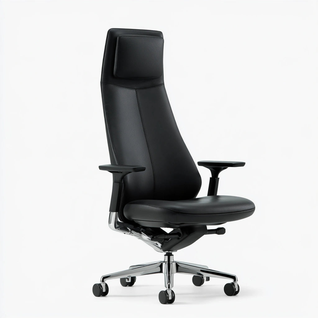 Ergonomiczny fotel biurowy, ze skóry, kolor: czarny