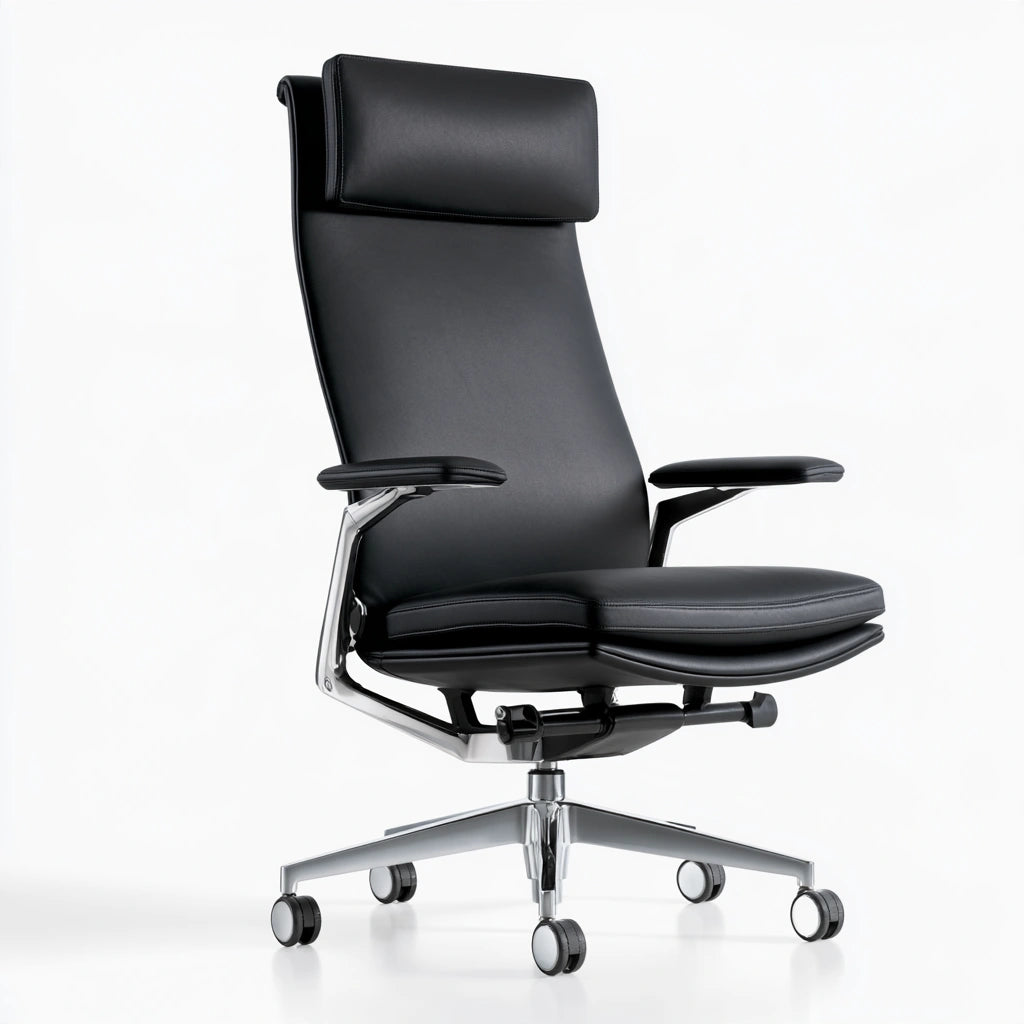Ergonomiczny fotel biurowy, ze skóry, kolor: czarny