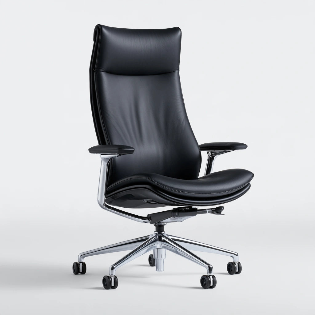 Ergonomiczny fotel biurowy, ze skóry, kolor: czarny