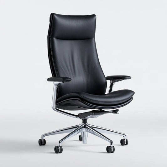 Ergonomiczny fotel biurowy, ze skóry, kolor: czarny